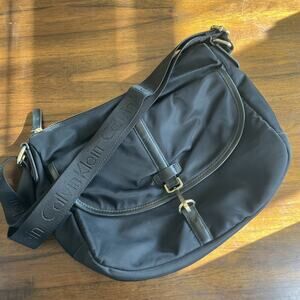 Calvin Klein Boho Crossbody Black Purse Nylon Gold Hardware Adjust. Strap City